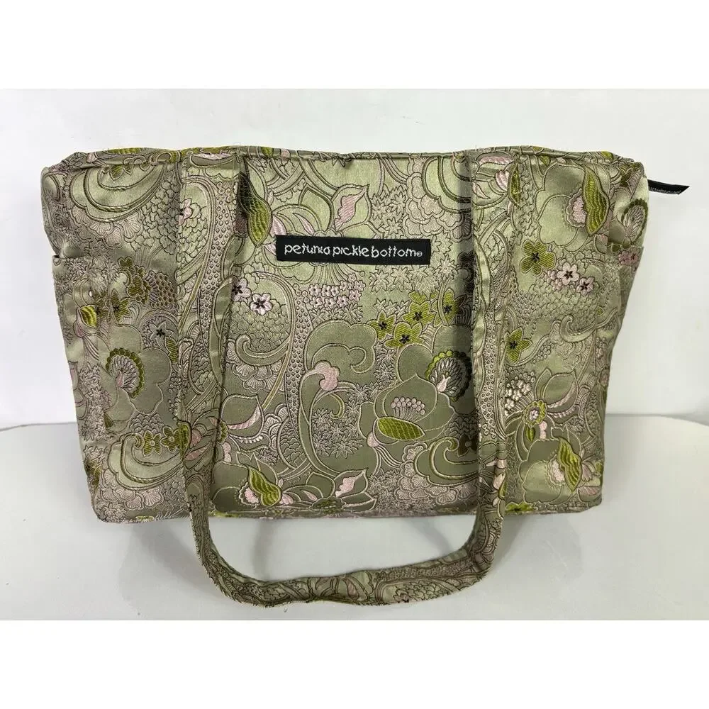 Petunia Pickle Bottom Pink/Green Paisley Floral Purse Diaper Bag with Change Pad